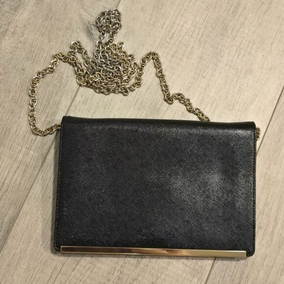 Halogen black genuine saffiano leather clutch crossbody purse wallet with chain - Picture 10 of 11